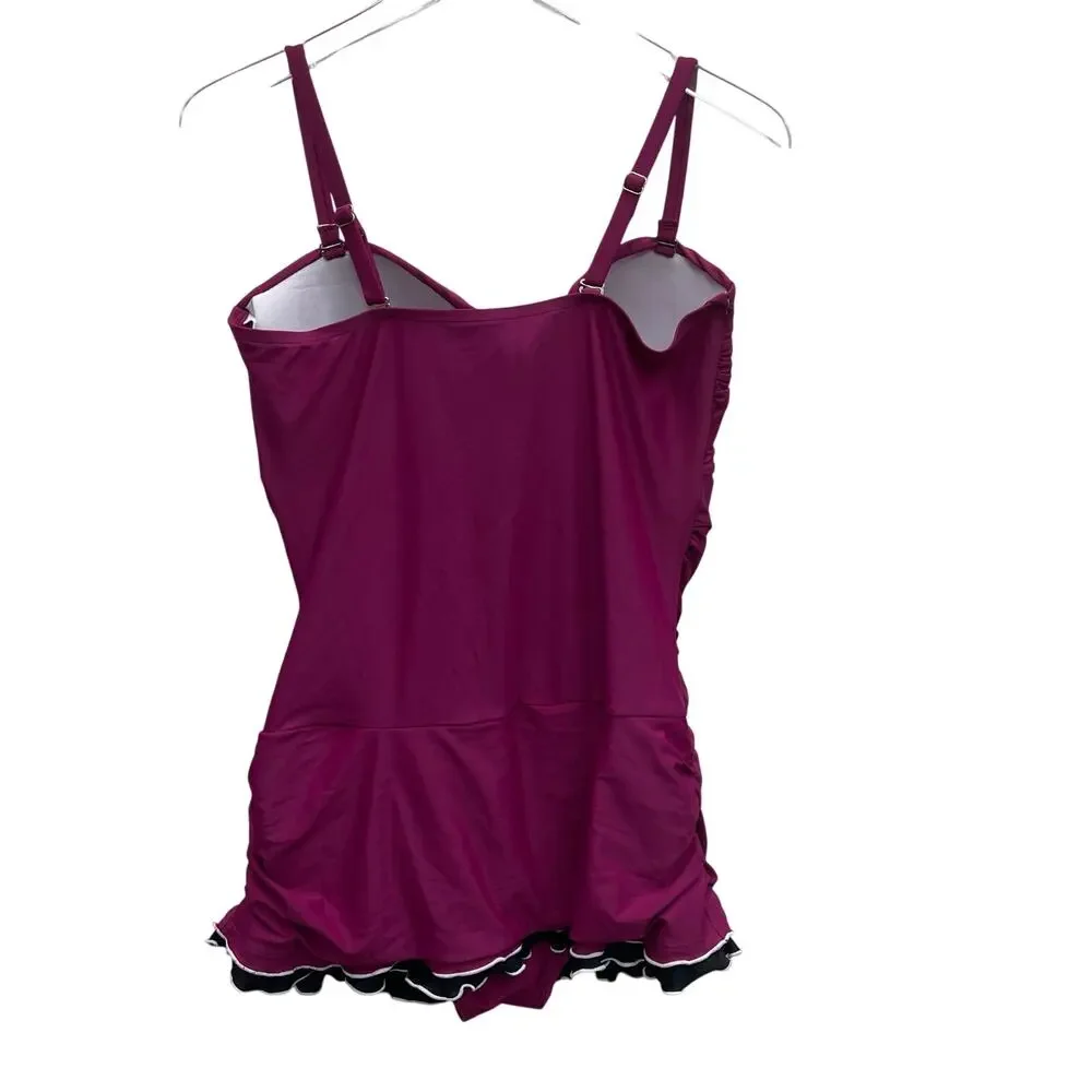 Hilor Women’s One Piece Swimsuit With Ruffle & Tummy Control Size 16 NWT